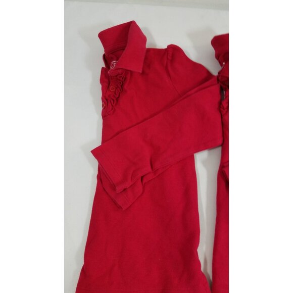 The Childrens Place Red Long Sleeve Polo Shirts 4T Set Of 2 Cotton Blend - Picture 3 of 5
